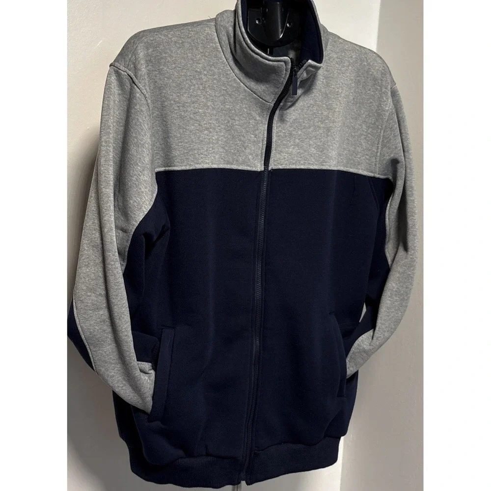 Victory Outfitters men L fleece jacket Blue & Gray full zip high neck soft shell
